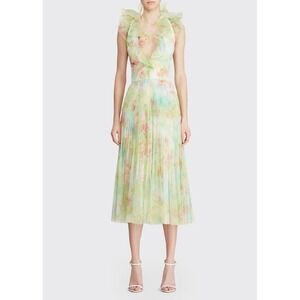 NWT Ralph Lauren Purple Label Tasha Floral Tulle Ruffle V Neck Midi Dress Size 8